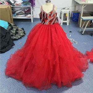 Girls red pageant dress OMC